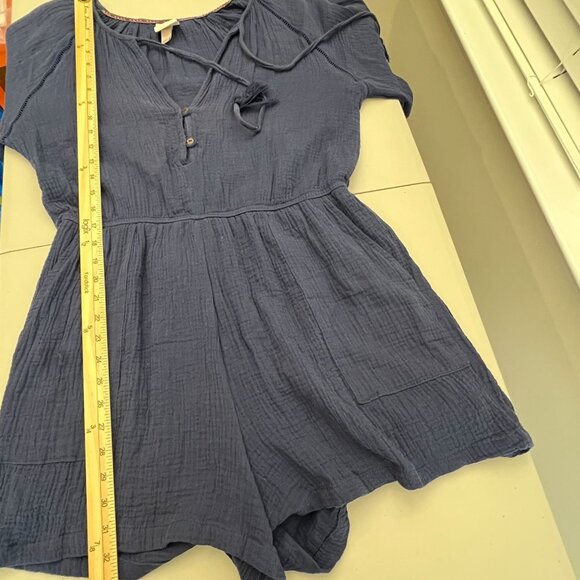 Knox Rose Womens Navy Blue Gauze V-Neck Romper Shorts Size L Puff Sleeve - Picture 14 of 16